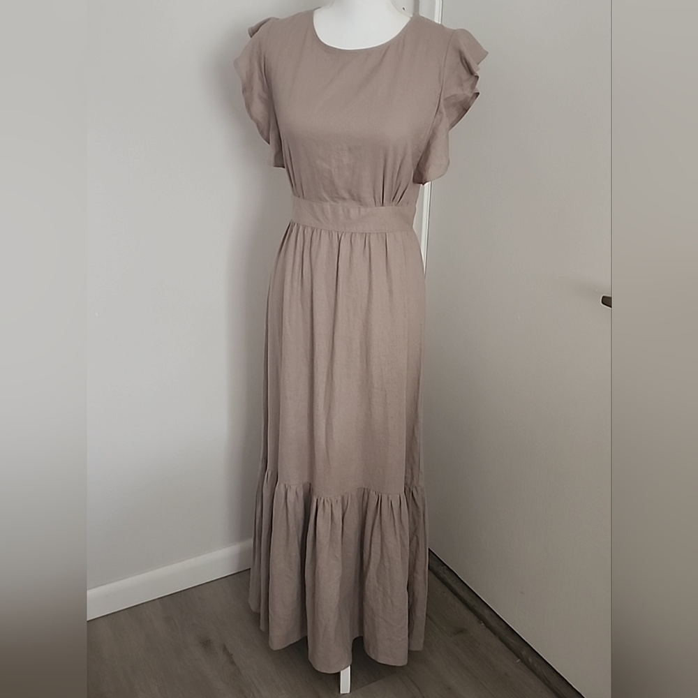 Cynthia Rowely Linen blend Maxi Dress, Butterfly Sleeve. Size: XS. Like New.